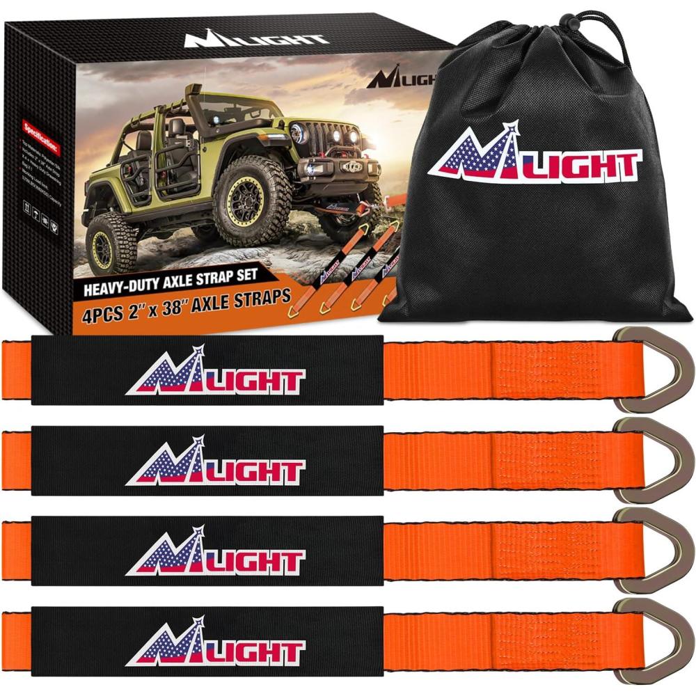 image:imageNilight 2PCS Synthetic Soft Shackle 12 x 24 amp Recovery Ring Kit 56000 LBS Shackle Breaking Strength with 46000 LBS MBS Snatch Pulley for 4x4 Truck SUV ATV UTV OffRoad Vehicle Extraction Gray2inx 38in Axle Tie Down Straps 4Pcs Orange