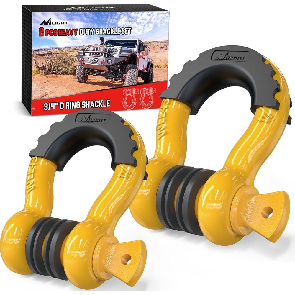 image:imageNilight 34 inch D Ring Shackle 2 Pack 19T 41887 lbs Break Strength 475T WLL Heavy Duty Towing Hook with AntiTheft System AntiRattle Isolators for Truck Jeep SUV ATV UTV Recovery BlackYellow 34 2 Pack