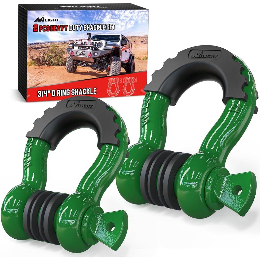 image:imageNilight 34 inch D Ring Shackle 2 Pack 19T 41887 lbs Break Strength 475T WLL Heavy Duty Towing Hook with AntiTheft System AntiRattle Isolators for Truck Jeep SUV ATV UTV Recovery BlackDark Green 34 2 Pack