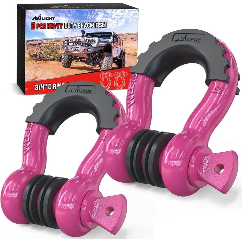 image:imageNilight 34 inch D Ring Shackle 2 Pack 19T 41887 lbs Break Strength 475T WLL Heavy Duty Towing Hook with AntiTheft System AntiRattle Isolators for Truck Jeep SUV ATV UTV Recovery BlackMagenta 34 2 Pack