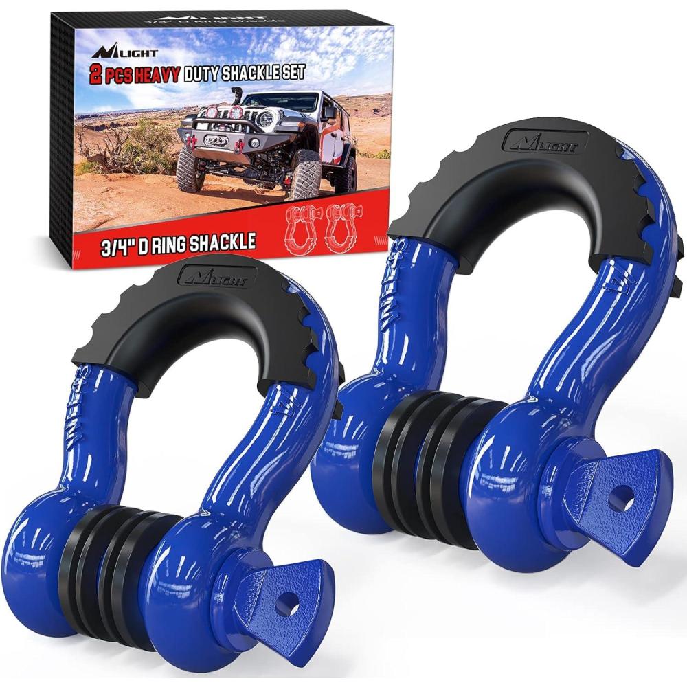 image:imageNilight 34 inch D Ring Shackle 2 Pack 19T 41887 lbs Break Strength 475T WLL Heavy Duty Towing Hook with AntiTheft System AntiRattle Isolators for Truck Jeep SUV ATV UTV Recovery BlackBlue 34 2 Pack