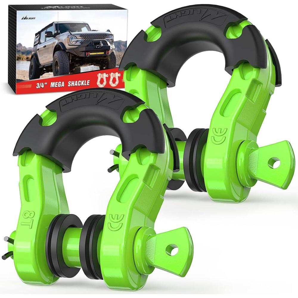 image:imageNilight 34 inch D Ring Shackle 2 Pack 19T 41887 lbs Break Strength 475T WLL Heavy Duty Towing Hook with AntiTheft System AntiRattle Isolators for Truck Jeep SUV ATV UTV Recovery BlackGreen 34 31 Ton 2 Pack
