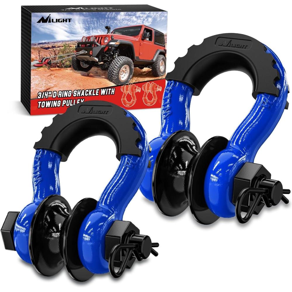 image:imageNilight 34 inch D Ring Shackle 2 Pack 19T 41887 lbs Break Strength 475T WLL Heavy Duty Towing Hook with AntiTheft System AntiRattle Isolators for Truck Jeep SUV ATV UTV Recovery BlackBlue 34 wTowing Pulley 2 Pack