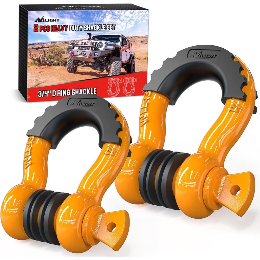 image:imageNilight 34 inch D Ring Shackle 2 Pack 19T 41887 lbs Break Strength 475T WLL Heavy Duty Towing Hook with AntiTheft System AntiRattle Isolators for Truck Jeep SUV ATV UTV Recovery BlackCyber Orange 34 2 Pack