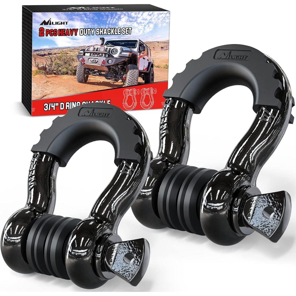 image:imageNilight 34 inch D Ring Shackle 2 Pack 19T 41887 lbs Break Strength 475T WLL Heavy Duty Towing Hook with AntiTheft System AntiRattle Isolators for Truck Jeep SUV ATV UTV Recovery BlackBlack 34 2 Pack