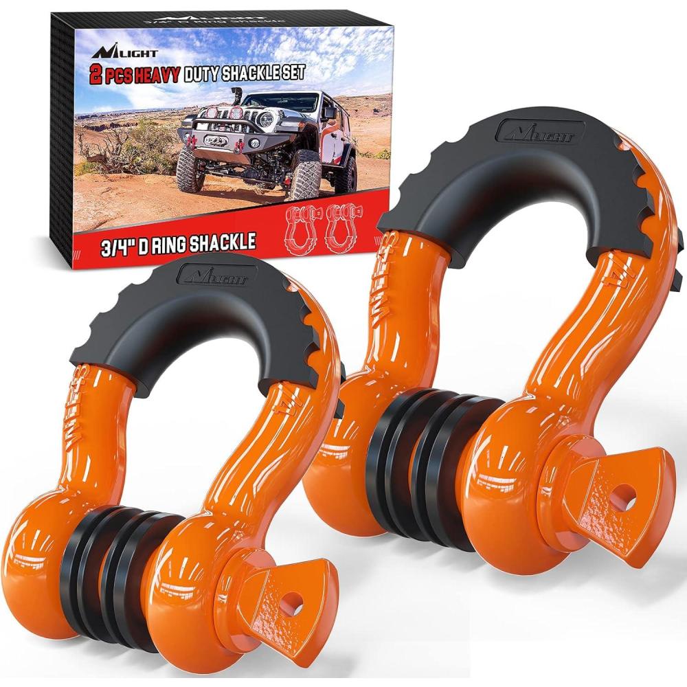 image:imageNilight 34 inch D Ring Shackle 2 Pack 19T 41887 lbs Break Strength 475T WLL Heavy Duty Towing Hook with AntiTheft System AntiRattle Isolators for Truck Jeep SUV ATV UTV Recovery BlackOrange 34 2 Pack
