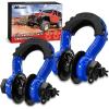 Nilight 3/4 inch D Ring Shackle 2 Pack 19T (41,887 lbs) Break Strength 4.75T WLL Heavy Duty Towing Hook with Anti-Theft System Anti-Rattle Isolators for Truck Jeep SUV ATV UTV Recovery Black(Blue 3/4″ w/Towing Pulley 2 Pack)