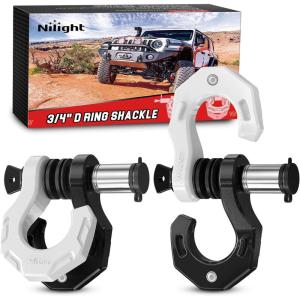 Nilight 2 Pack 3/4″ D-Ring Separate Shackle with 7/8″ Lock Pin 45,000 lbs Break Strength, Off Road Recovery Shackle with Isolators Washers for Use with Tow Strap, Winch, Truck Vehicle (Black&White)