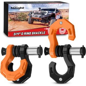 Nilight 2 Pack 3/4″ D-Ring Separate Shackle with 7/8″ Lock Pin 45,000 lbs Break Strength, Off Road Recovery Shackle with Isolators Washers for Use with Tow Strap, Winch, Truck Vehicle (Black&Orange)