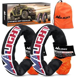 Nilight 2PCS Synthetic Soft Shackle 1/2″ x 24″ & Recovery Ring Kit – 56,000 LBS Shackle Breaking Strength with 46,000 LBS MBS Snatch Pulley for 4×4 Truck SUV ATV UTV Off-Road Vehicle Extraction (Gray)(2Pcs Soft Shackles Orange)