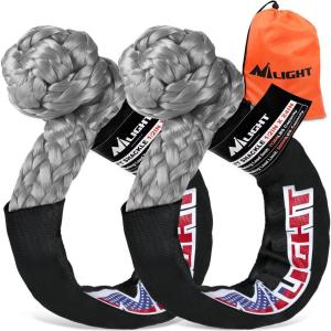 Nilight 2PCS Synthetic Soft Shackle 1/2″ x 24″ & Recovery Ring Kit – 56,000 LBS Shackle Breaking Strength with 46,000 LBS MBS Snatch Pulley for 4×4 Truck SUV ATV UTV Off-Road Vehicle Extraction (Gray)(2Pcs Soft Shackles Grey)