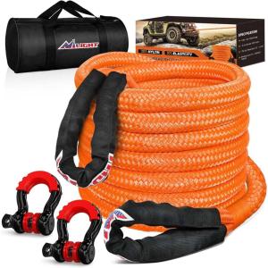 Nilight 2PCS Synthetic Soft Shackle 1/2″ x 24″ & Recovery Ring Kit – 56,000 LBS Shackle Breaking Strength with 46,000 LBS MBS Snatch Pulley for 4×4 Truck SUV ATV UTV Off-Road Vehicle Extraction (Gray)(1in x 30ft Rope+2Pcs Anti-Theft D-Ring Shackles)