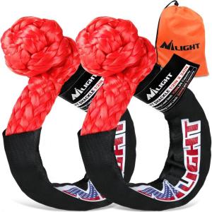 Nilight 2PCS Synthetic Soft Shackle 1/2″ x 24″ & Recovery Ring Kit – 56,000 LBS Shackle Breaking Strength with 46,000 LBS MBS Snatch Pulley for 4×4 Truck SUV ATV UTV Off-Road Vehicle Extraction (Gray)(2Pcs Soft Shackles Red)