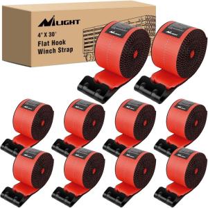 Nilight 2PCS Synthetic Soft Shackle 1/2″ x 24″ & Recovery Ring Kit – 56,000 LBS Shackle Breaking Strength with 46,000 LBS MBS Snatch Pulley for 4×4 Truck SUV ATV UTV Off-Road Vehicle Extraction (Gray)(4in x 30ft Truck Straps 10PCS Red)