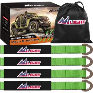Nilight 2PCS Synthetic Soft Shackle 1/2″ x 24″ & Recovery Ring Kit – 56,000 LBS Shackle Breaking Strength with 46,000 LBS MBS Snatch Pulley for 4×4 Truck SUV ATV UTV Off-Road Vehicle Extraction (Gray)(2inx 38in Axle Tie Down Straps 4Pcs Green)