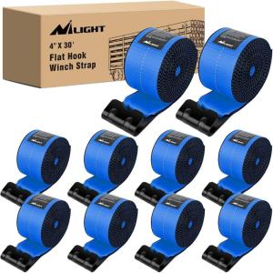 Nilight 2PCS Synthetic Soft Shackle 1/2″ x 24″ & Recovery Ring Kit – 56,000 LBS Shackle Breaking Strength with 46,000 LBS MBS Snatch Pulley for 4×4 Truck SUV ATV UTV Off-Road Vehicle Extraction (Gray)(4in x 30ft Truck Straps 10PCS Blue)