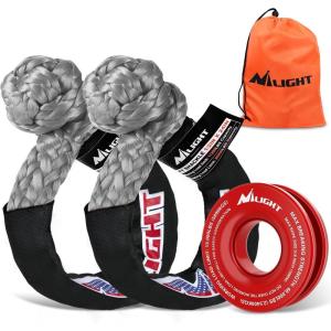 Nilight 2PCS Synthetic Soft Shackle 1/2″ x 24″ & Recovery Ring Kit – 56,000 LBS Shackle Breaking Strength with 46,000 LBS MBS Snatch Pulley for 4×4 Truck SUV ATV UTV Off-Road Vehicle Extraction (Gray)(2Pc Shackles Grey + Snatch Ring Red)