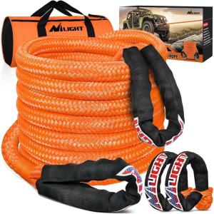 Nilight 2PCS Synthetic Soft Shackle 1/2″ x 24″ & Recovery Ring Kit – 56,000 LBS Shackle Breaking Strength with 46,000 LBS MBS Snatch Pulley for 4×4 Truck SUV ATV UTV Off-Road Vehicle Extraction (Gray)(7/8in x 20ft Rope+2Pcs Shackles)