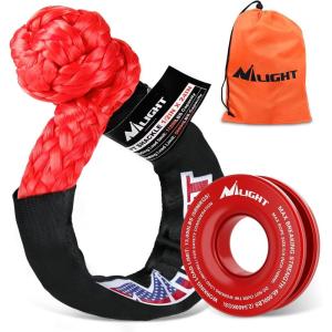 Nilight 2PCS Synthetic Soft Shackle 1/2″ x 24″ & Recovery Ring Kit – 56,000 LBS Shackle Breaking Strength with 46,000 LBS MBS Snatch Pulley for 4×4 Truck SUV ATV UTV Off-Road Vehicle Extraction (Gray)(1Pc Shackles + Snatch Ring Red)