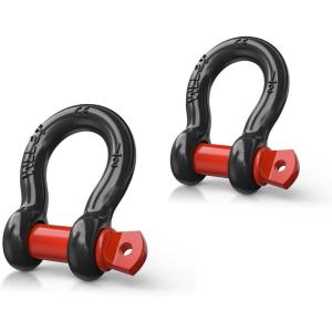 Nilight 3/4 inch D Ring Shackle 2 Pack 19T (41,887 lbs) Break Strength 4.75T WLL Heavy Duty Towing Hook with Anti-Theft System Anti-Rattle Isolators for Truck Jeep SUV ATV UTV Recovery Black(Black Red 1/2″ 2 Pack)