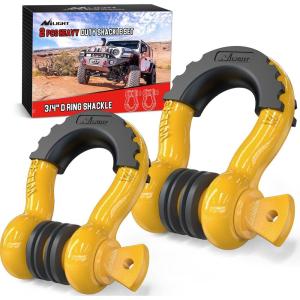 Nilight 3/4 inch D Ring Shackle 2 Pack 19T (41,887 lbs) Break Strength 4.75T WLL Heavy Duty Towing Hook with Anti-Theft System Anti-Rattle Isolators for Truck Jeep SUV ATV UTV Recovery Black(Yellow 3/4″ 2 Pack)