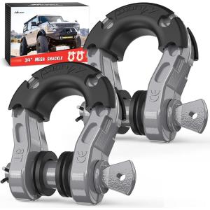 Nilight 3/4 inch D Ring Shackle 2 Pack 19T (41,887 lbs) Break Strength 4.75T WLL Heavy Duty Towing Hook with Anti-Theft System Anti-Rattle Isolators for Truck Jeep SUV ATV UTV Recovery Black(Silver Gray-31 Ton Mega)