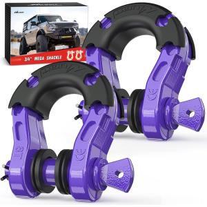 Nilight 3/4 inch D Ring Shackle 2 Pack 19T (41,887 lbs) Break Strength 4.75T WLL Heavy Duty Towing Hook with Anti-Theft System Anti-Rattle Isolators for Truck Jeep SUV ATV UTV Recovery Black(Purple-31 Ton Mega)