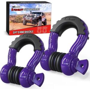 Nilight 3/4 inch D Ring Shackle 2 Pack 19T (41,887 lbs) Break Strength 4.75T WLL Heavy Duty Towing Hook with Anti-Theft System Anti-Rattle Isolators for Truck Jeep SUV ATV UTV Recovery Black(Purple 3/4″ 2 Pack)