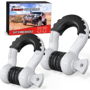 Nilight 3/4 inch D Ring Shackle 2 Pack 19T (41,887 lbs) Break Strength 4.75T WLL Heavy Duty Towing Hook with Anti-Theft System Anti-Rattle Isolators for Truck Jeep SUV ATV UTV Recovery Black(White 3/4″ 2 Pack)