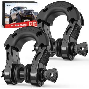 Nilight 3/4 inch D Ring Shackle 2 Pack 19T (41,887 lbs) Break Strength 4.75T WLL Heavy Duty Towing Hook with Anti-Theft System Anti-Rattle Isolators for Truck Jeep SUV ATV UTV Recovery Black(Black 3/4″ 31 Ton 2 Pack)