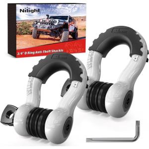 Nilight 3/4 inch D Ring Shackle 2 Pack 19T (41,887 lbs) Break Strength 4.75T WLL Heavy Duty Towing Hook with Anti-Theft System Anti-Rattle Isolators for Truck Jeep SUV ATV UTV Recovery Black(White 3/4″ w/Anti-Theft Shackle)