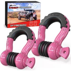 Nilight 3/4 inch D Ring Shackle 2 Pack 19T (41,887 lbs) Break Strength 4.75T WLL Heavy Duty Towing Hook with Anti-Theft System Anti-Rattle Isolators for Truck Jeep SUV ATV UTV Recovery Black(Pink 3/4″ 2 Pack)