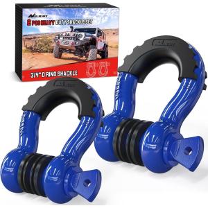 Nilight 3/4 inch D Ring Shackle 2 Pack 19T (41,887 lbs) Break Strength 4.75T WLL Heavy Duty Towing Hook with Anti-Theft System Anti-Rattle Isolators for Truck Jeep SUV ATV UTV Recovery Black(Blue 3/4″ 2 Pack)