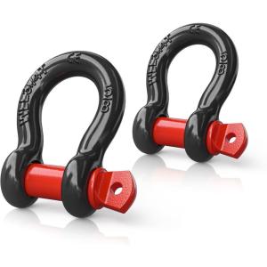 Nilight 3/4 inch D Ring Shackle 2 Pack 19T (41,887 lbs) Break Strength 4.75T WLL Heavy Duty Towing Hook with Anti-Theft System Anti-Rattle Isolators for Truck Jeep SUV ATV UTV Recovery Black(Black Red 5/8″ 2 Pack)