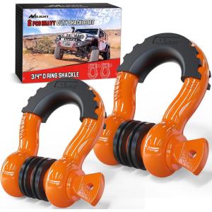 Nilight 3/4 inch D Ring Shackle 2 Pack 19T (41,887 lbs) Break Strength 4.75T WLL Heavy Duty Towing Hook with Anti-Theft System Anti-Rattle Isolators for Truck Jeep SUV ATV UTV Recovery Black(Orange 3/4″ 2 Pack)