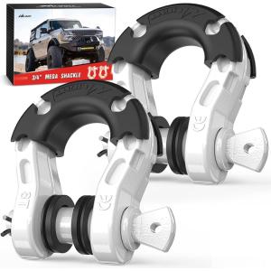 Nilight 3/4 inch D Ring Shackle 2 Pack 19T (41,887 lbs) Break Strength 4.75T WLL Heavy Duty Towing Hook with Anti-Theft System Anti-Rattle Isolators for Truck Jeep SUV ATV UTV Recovery Black(White-31 Ton Mega)