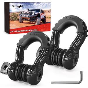 Nilight 3/4 inch D Ring Shackle 2 Pack 19T (41,887 lbs) Break Strength 4.75T WLL Heavy Duty Towing Hook with Anti-Theft System Anti-Rattle Isolators for Truck Jeep SUV ATV UTV Recovery Black(Black 3/4″ w/Anti-Theft Shackle)