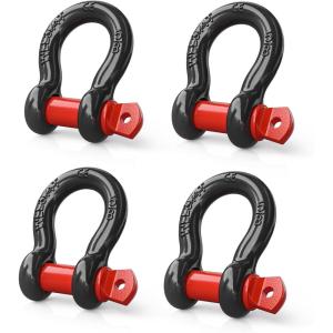 Nilight 3/4 inch D Ring Shackle 2 Pack 19T (41,887 lbs) Break Strength 4.75T WLL Heavy Duty Towing Hook with Anti-Theft System Anti-Rattle Isolators for Truck Jeep SUV ATV UTV Recovery Black(Black Red 5/8″ 4 Pack)