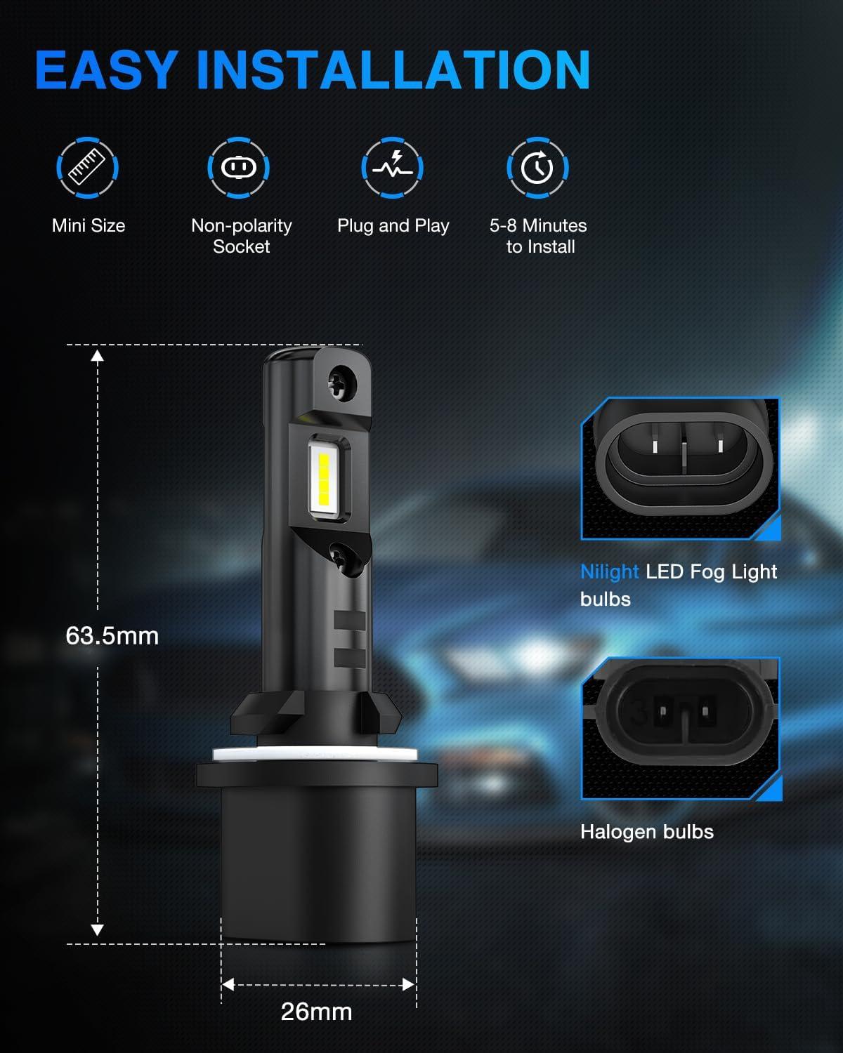 image:imageNilight EF2 880 LED Fog Light Bulbs 250 Brightness 6000K Cool White11 Mini Size Halogen Replacement885893 899 LED Fog Light DRL Conversion KitPack of 2White