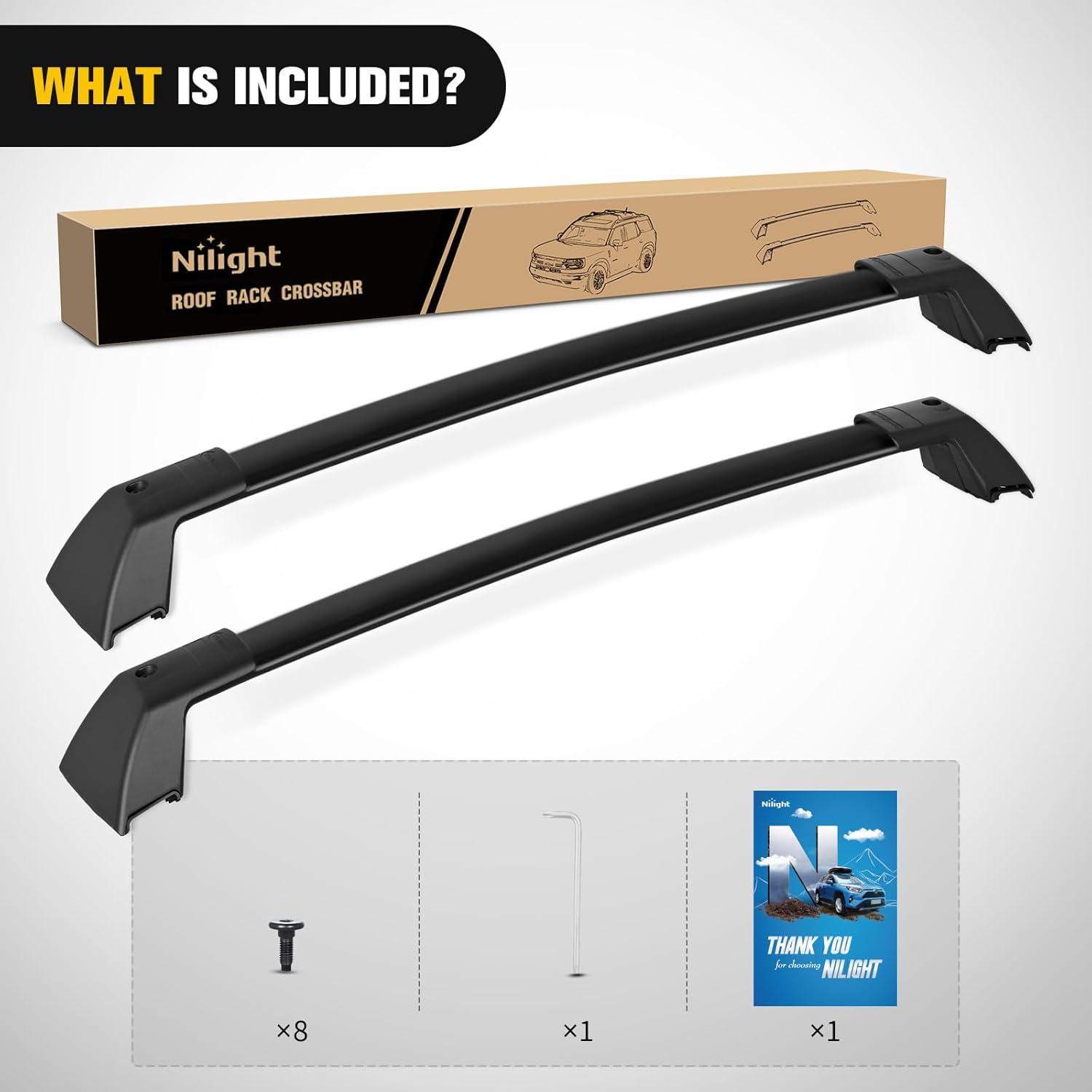 image:imageNilight Roof Rack Cross Bars Compatible with Subaru Outback Wilderness 2022 2023 2024 with Side Rails Adjustable Aluminum Less Wind Noise Car Crossbars for Cargo Carrier Luggage Kayak Tent SnowboardFord Bronco 20212024