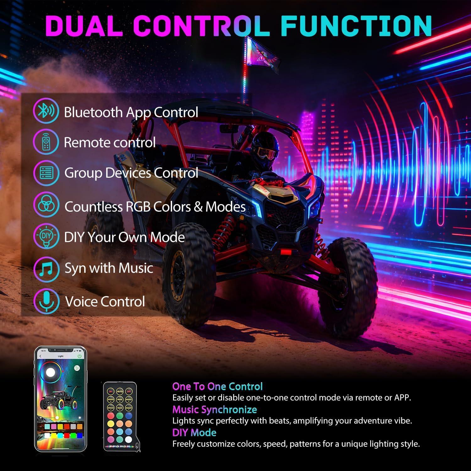image:imageNilight 1PC 4FT Spiral RGB Led Whip Light with Spring Base Chasing Light RF Remote Control Lighted Antenna Whips for CanAm ATV UTV RZR Polaris Dune Buggy Offroad Truck 2 Years WarrantyRGB COBRemote APP Control