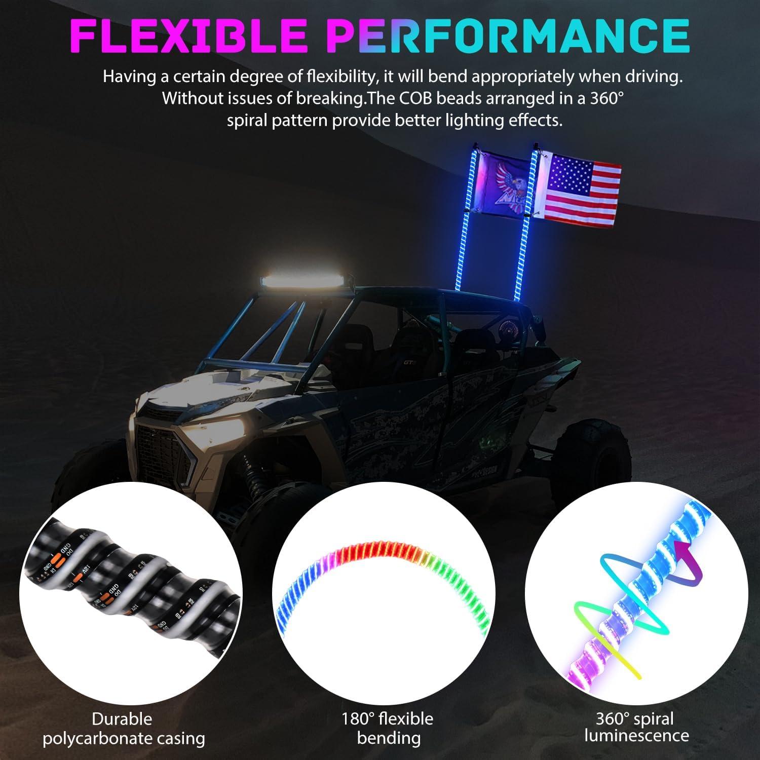 image:imageNilight 1PC 4FT Spiral RGB Led Whip Light with Spring Base Chasing Light RF Remote Control Lighted Antenna Whips for CanAm ATV UTV RZR Polaris Dune Buggy Offroad Truck 2 Years WarrantyRGB COBRemote APP Control