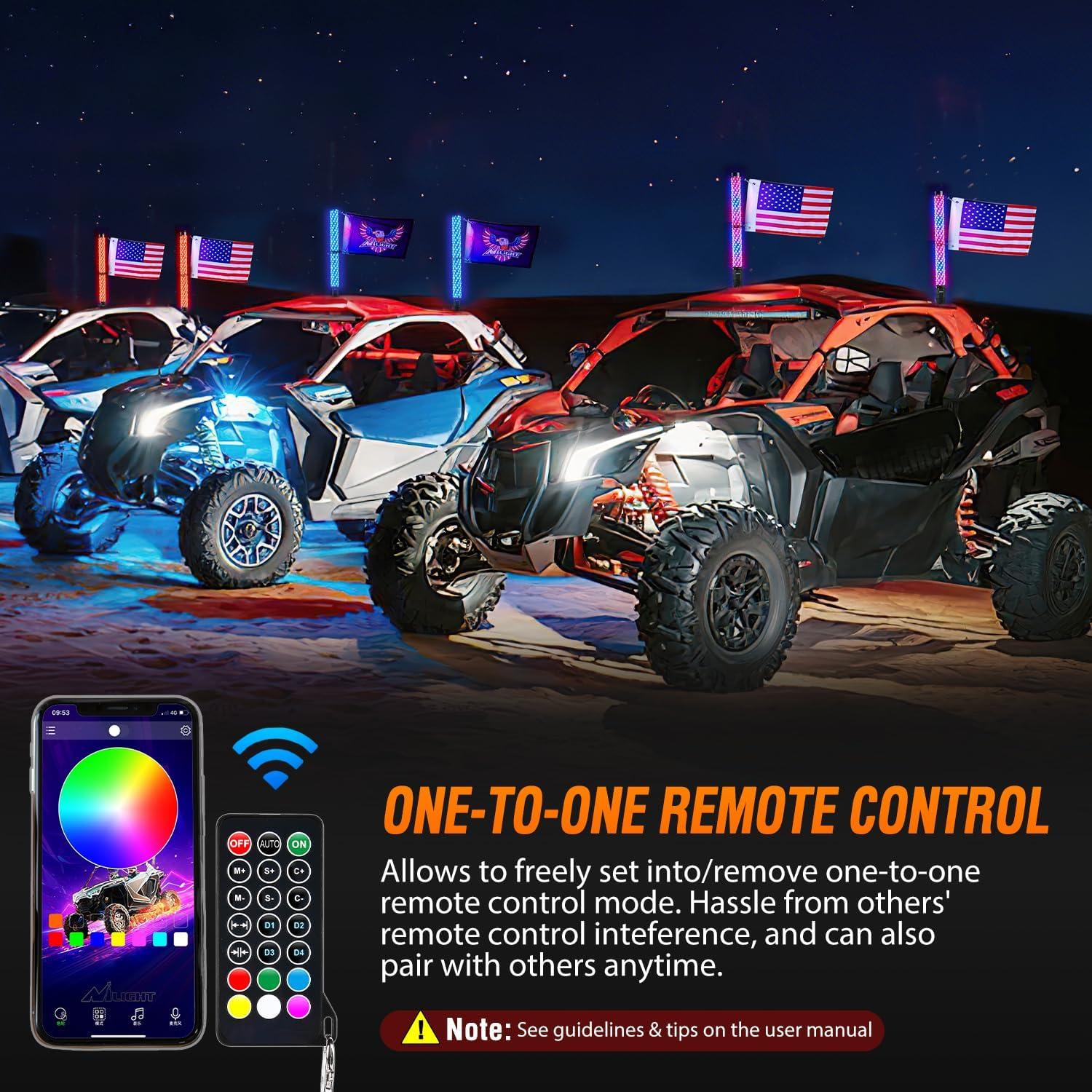 image:imageNilight 1PC 4FT Spiral RGB Led Whip Light with Spring Base Chasing Light RF Remote Control Lighted Antenna Whips for CanAm ATV UTV RZR Polaris Dune Buggy Offroad Truck 2 Years WarrantyRGB FatRemote APP Control