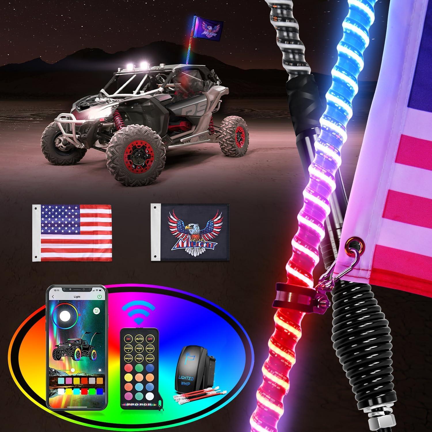 image:imageNilight 1PC 4FT Spiral RGB Led Whip Light with Spring Base Chasing Light RF Remote Control Lighted Antenna Whips for CanAm ATV UTV RZR Polaris Dune Buggy Offroad Truck 2 Years WarrantyRGB COBRemote APP Control
