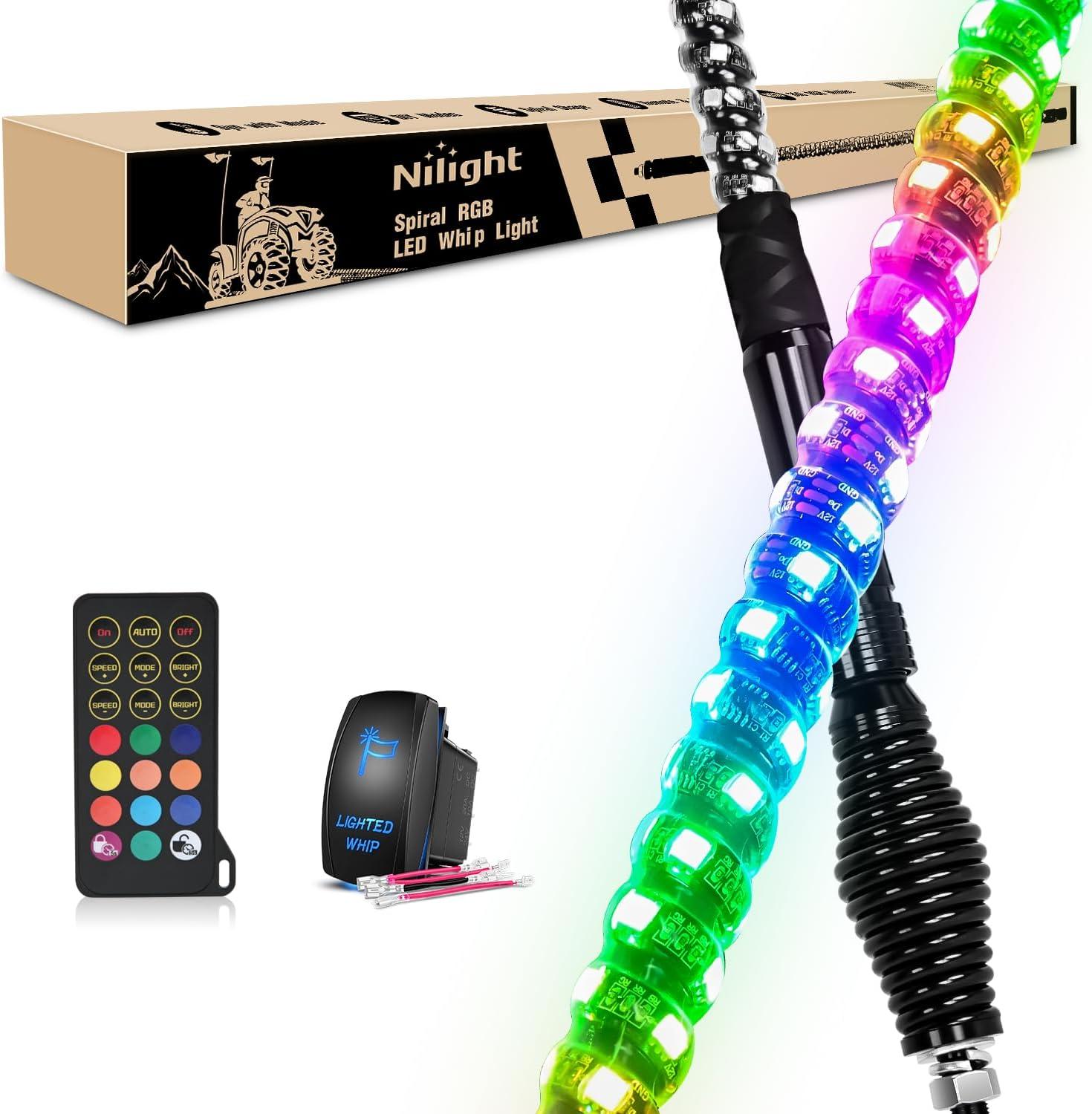 image:imageNilight 1PC 4FT Spiral RGB Led Whip Light with Spring Base Chasing Light RF Remote Control Lighted Antenna Whips for CanAm ATV UTV RZR Polaris Dune Buggy Offroad Truck 2 Years WarrantyRGBRemote Control
