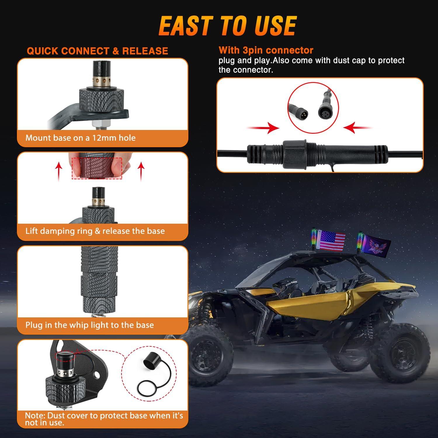 image:imageNilight 1PC 4FT Spiral RGB Led Whip Light with Spring Base Chasing Light RF Remote Control Lighted Antenna Whips for CanAm ATV UTV RZR Polaris Dune Buggy Offroad Truck 2 Years WarrantyRGB FatRemote APP Control