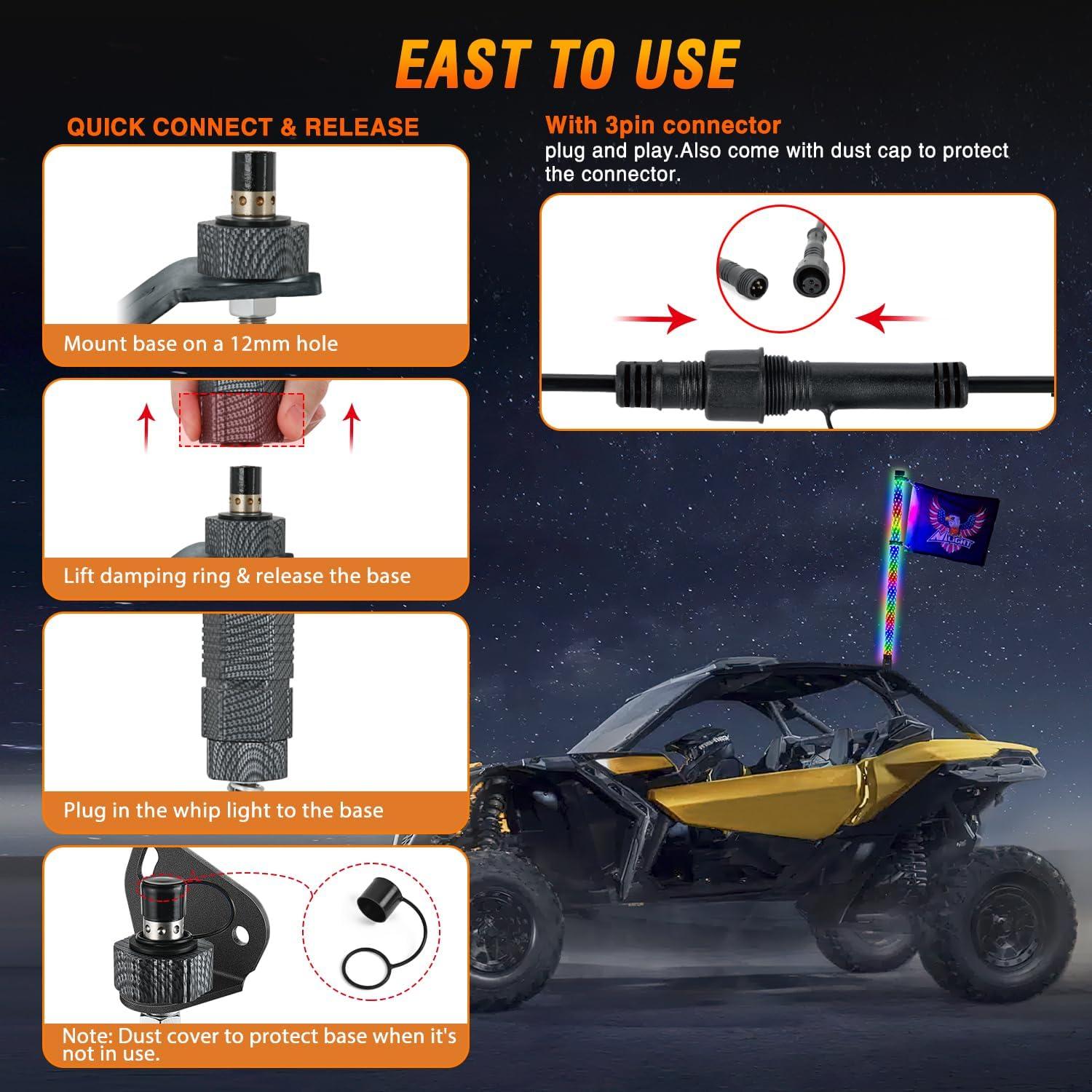image:imageNilight 1PC 4FT Spiral RGB Led Whip Light with Spring Base Chasing Light RF Remote Control Lighted Antenna Whips for CanAm ATV UTV RZR Polaris Dune Buggy Offroad Truck 2 Years WarrantyRGB FatRemote APP Control