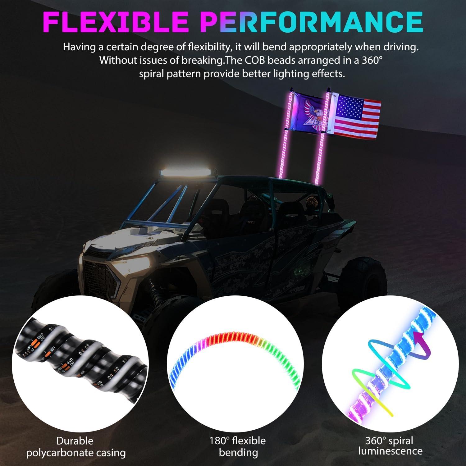 image:imageNilight 1PC 4FT Spiral RGB Led Whip Light with Spring Base Chasing Light RF Remote Control Lighted Antenna Whips for CanAm ATV UTV RZR Polaris Dune Buggy Offroad Truck 2 Years WarrantyRGB COBRemote APP Control