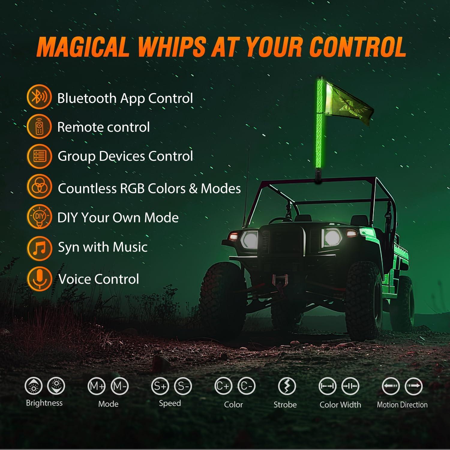 image:imageNilight 1PC 4FT Spiral RGB Led Whip Light with Spring Base Chasing Light RF Remote Control Lighted Antenna Whips for CanAm ATV UTV RZR Polaris Dune Buggy Offroad Truck 2 Years WarrantyRGB FatRemote APP Control