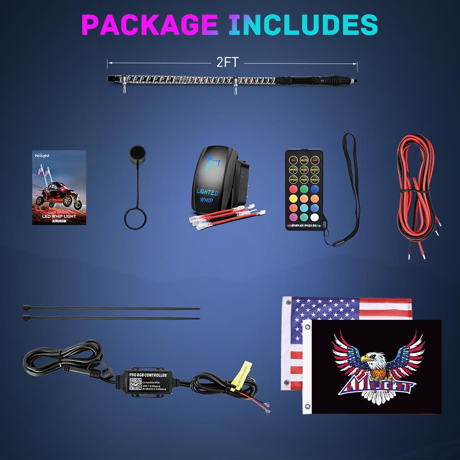 image:imageNilight 1PC 4FT Spiral RGB Led Whip Light with Spring Base Chasing Light RF Remote Control Lighted Antenna Whips for CanAm ATV UTV RZR Polaris Dune Buggy Offroad Truck 2 Years WarrantyRGB COBRemote APP Control